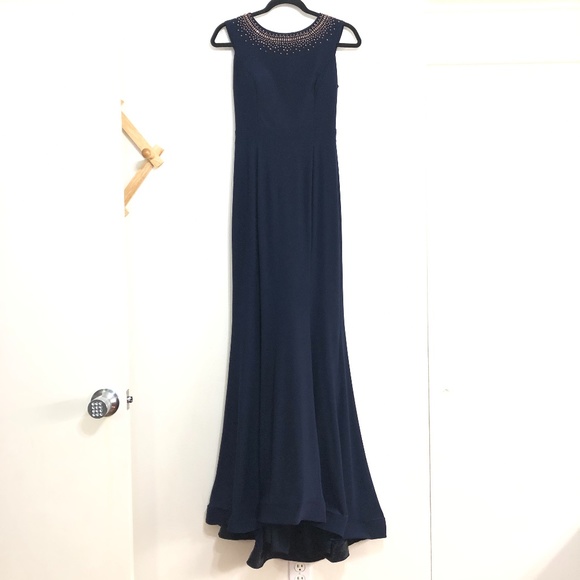 Xscape Beaded Ruffle Back Jersey Trumpet Gown - Picture 5 of 10